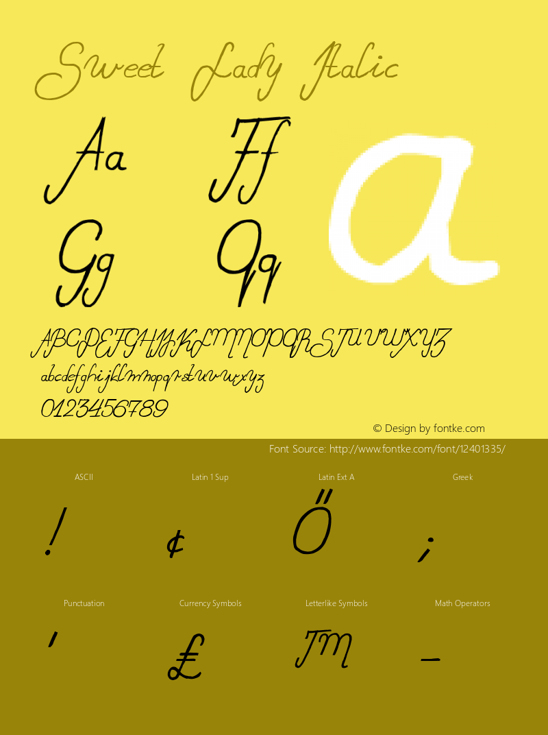 Sweet Lady Italic Version 1.00 February 17, 2011, initial release图片样张