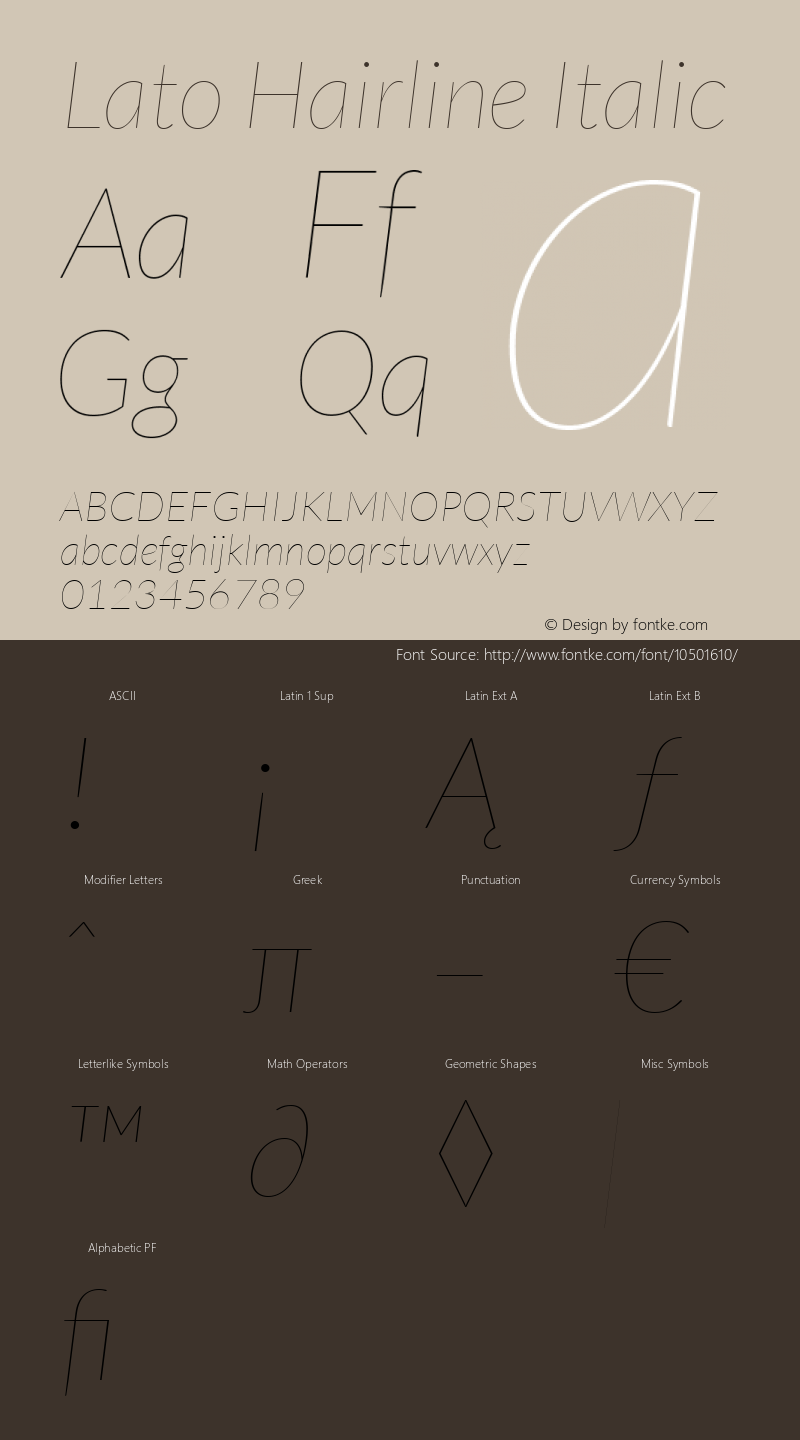 Lato Hairline Italic Version 1.104; Western+Polish opensource图片样张