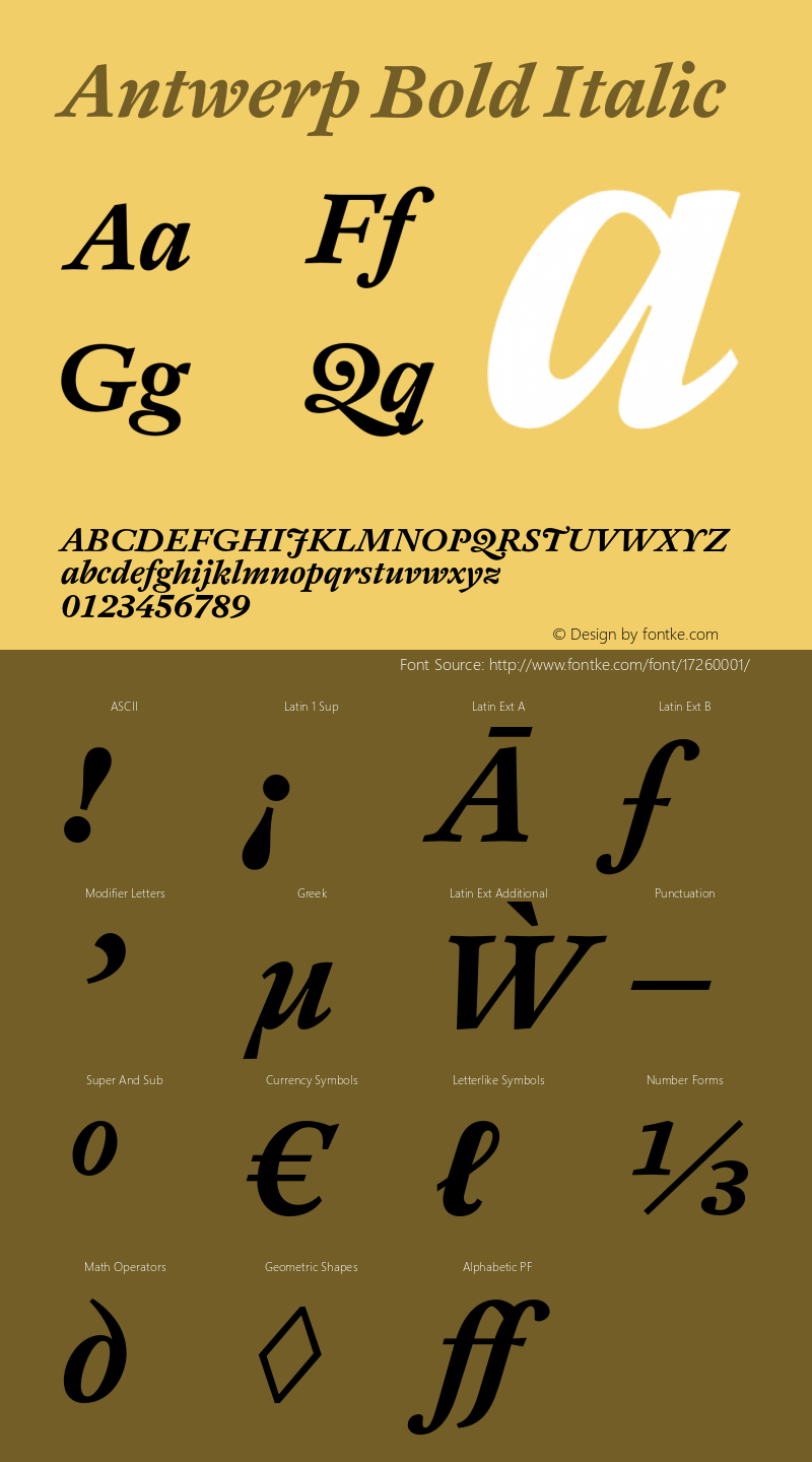 Antwerp Bold Italic Version 1.000图片样张