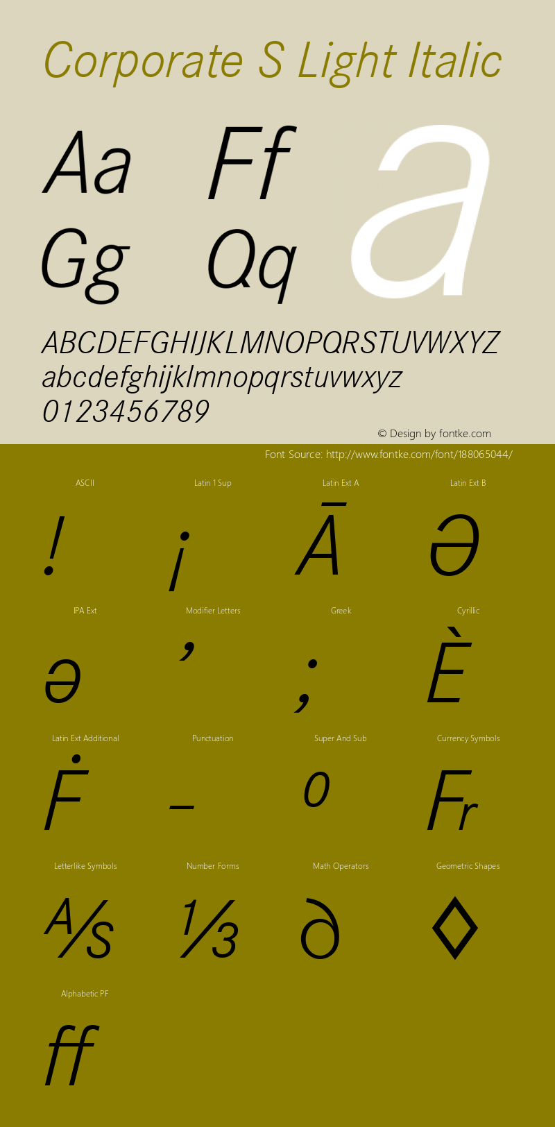 Corporate S Light Italic Version 1.00图片样张