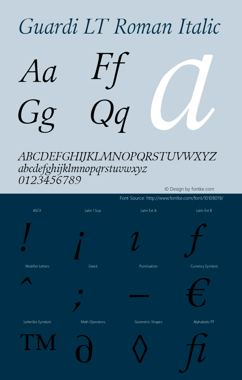 Guardi LT Roman Italic Version 6.1; 2002图片样张