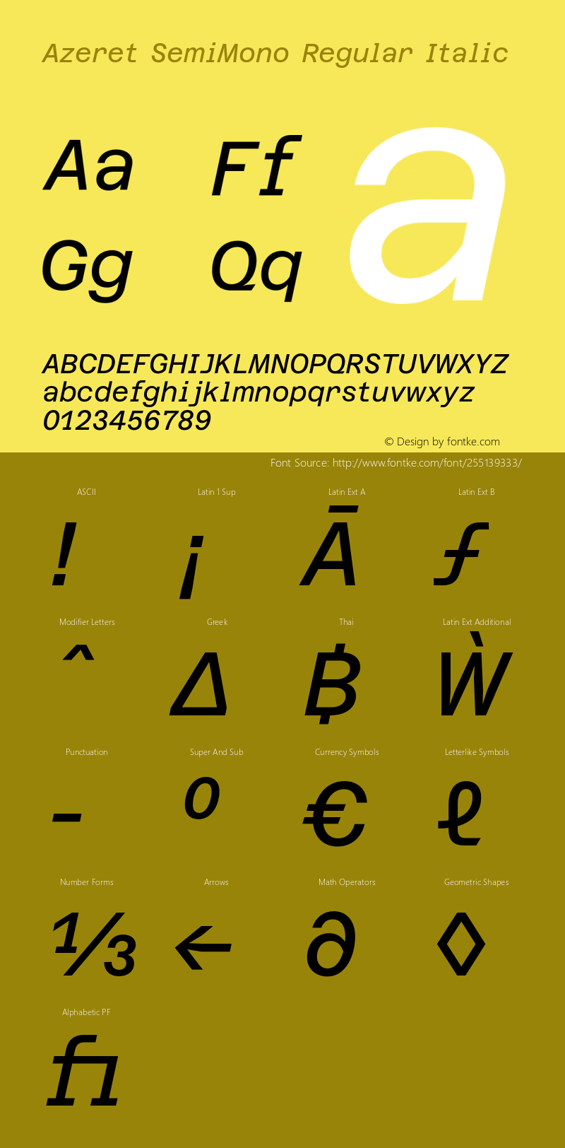 Azeret SemiMono Regular Italic Version 1.000; Glyphs 3.0.3, build 3084图片样张