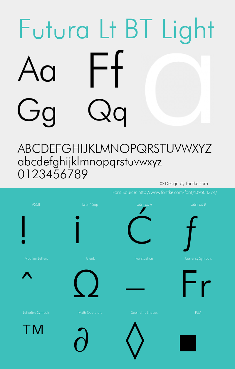 Futura Lt BT Light mfgpctt-v4.4 Dec 29 1998图片样张