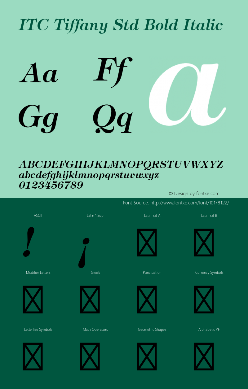 ITC Tiffany Std Bold Italic OTF 1.018;PS 001.003;Core 1.0.31;makeotf.lib1.4.1585图片样张