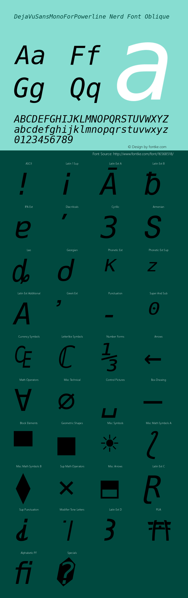 DejaVuSansMonoForPowerline Nerd Font Oblique Version 2.33图片样张