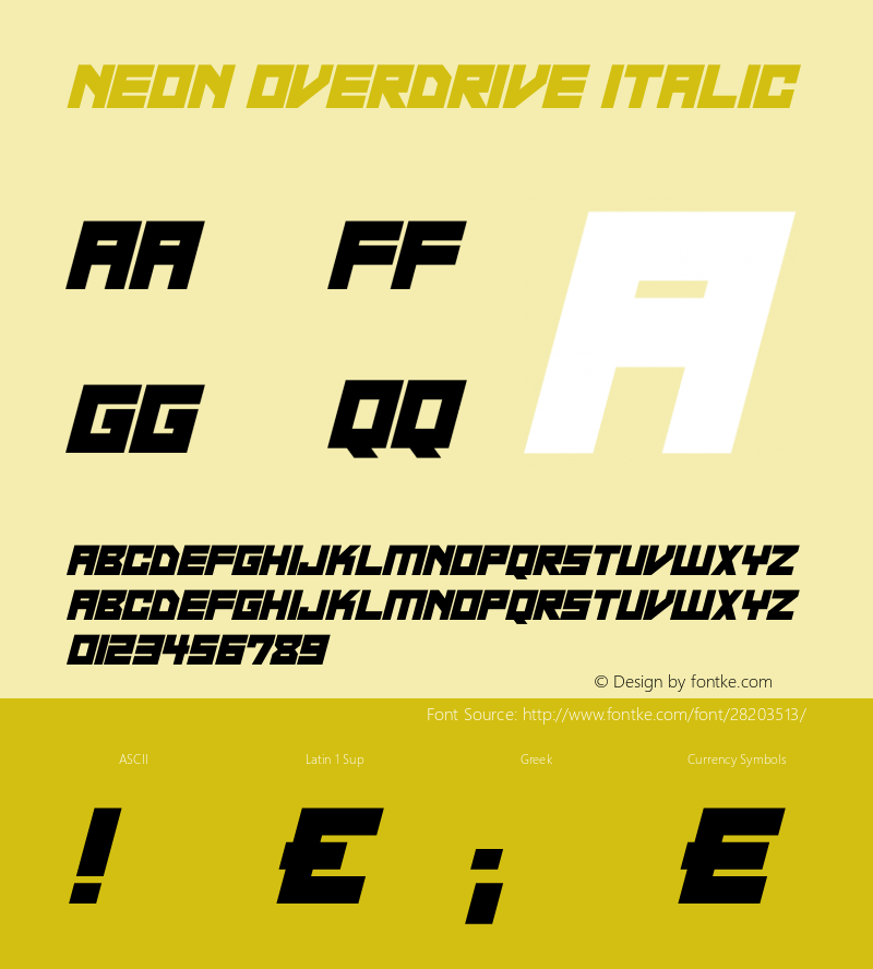 Neon Overdrive Italic Version 1.00 December 30, 2018, initial release图片样张