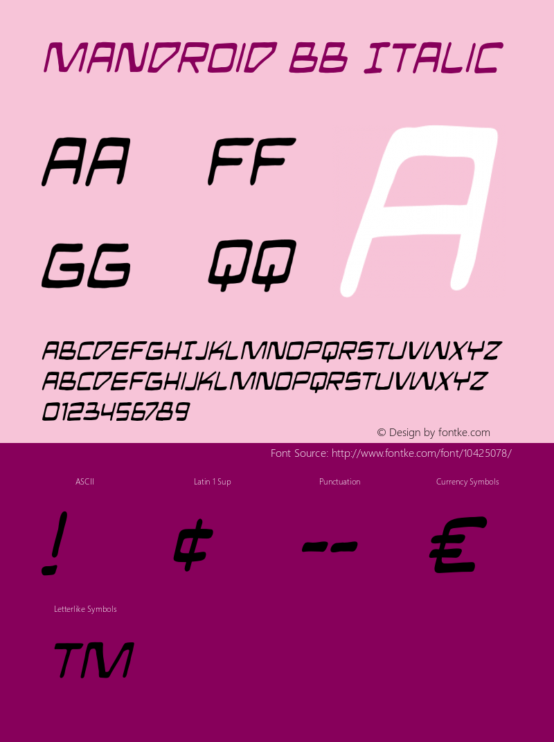 Mandroid BB Italic Version 1.000图片样张