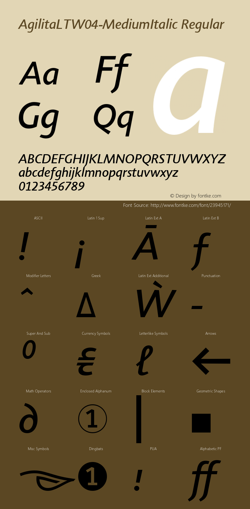 Agilita LT W04 Medium Italic Version 1.10图片样张