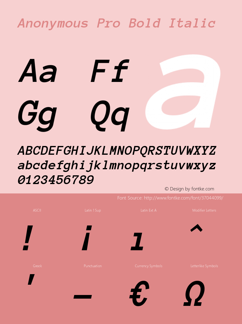 Anonymous Pro Bold Italic Version 1.002图片样张