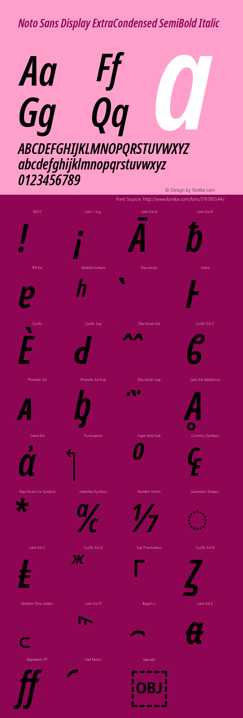 Noto Sans Display ExtraCondensed SemiBold Italic Version 2.003图片样张
