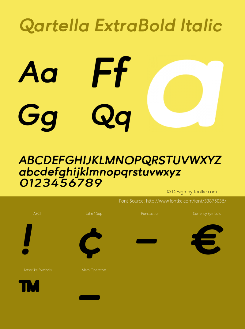 Qartella ExtraBold Italic Version 1.000;PS 001.000;hotconv 1.0.88;makeotf.lib2.5.64775图片样张