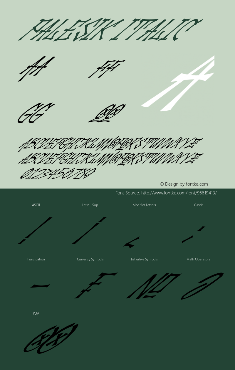 Palesik Italic Version 1.00;October 27, 2020;FontCreator 12.0.0.2563 64-bit图片样张