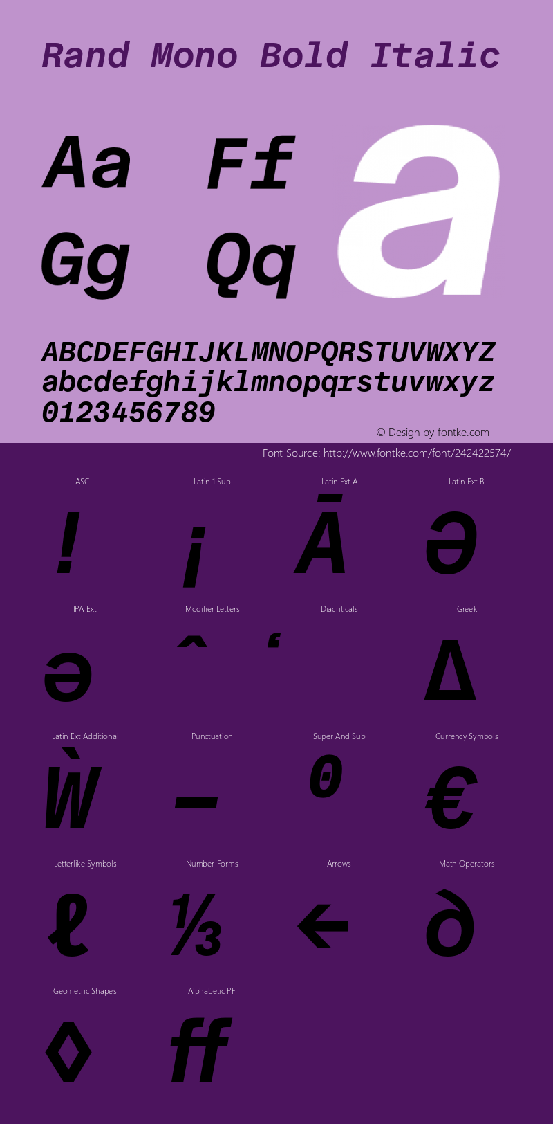 Rand Mono Bold Italic Version 1.002; build 0003图片样张