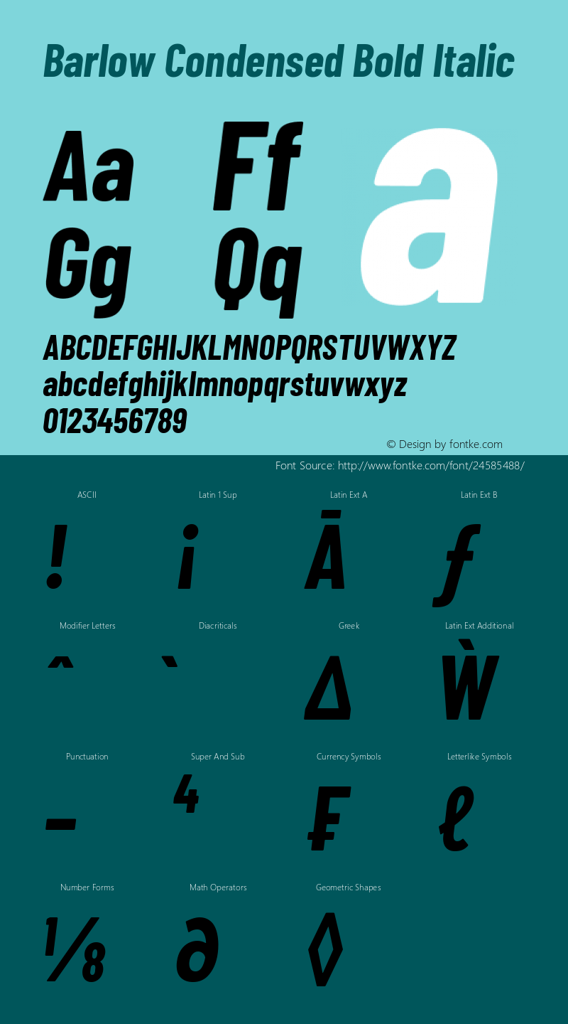 Barlow Condensed Bold Italic Version 1.103图片样张
