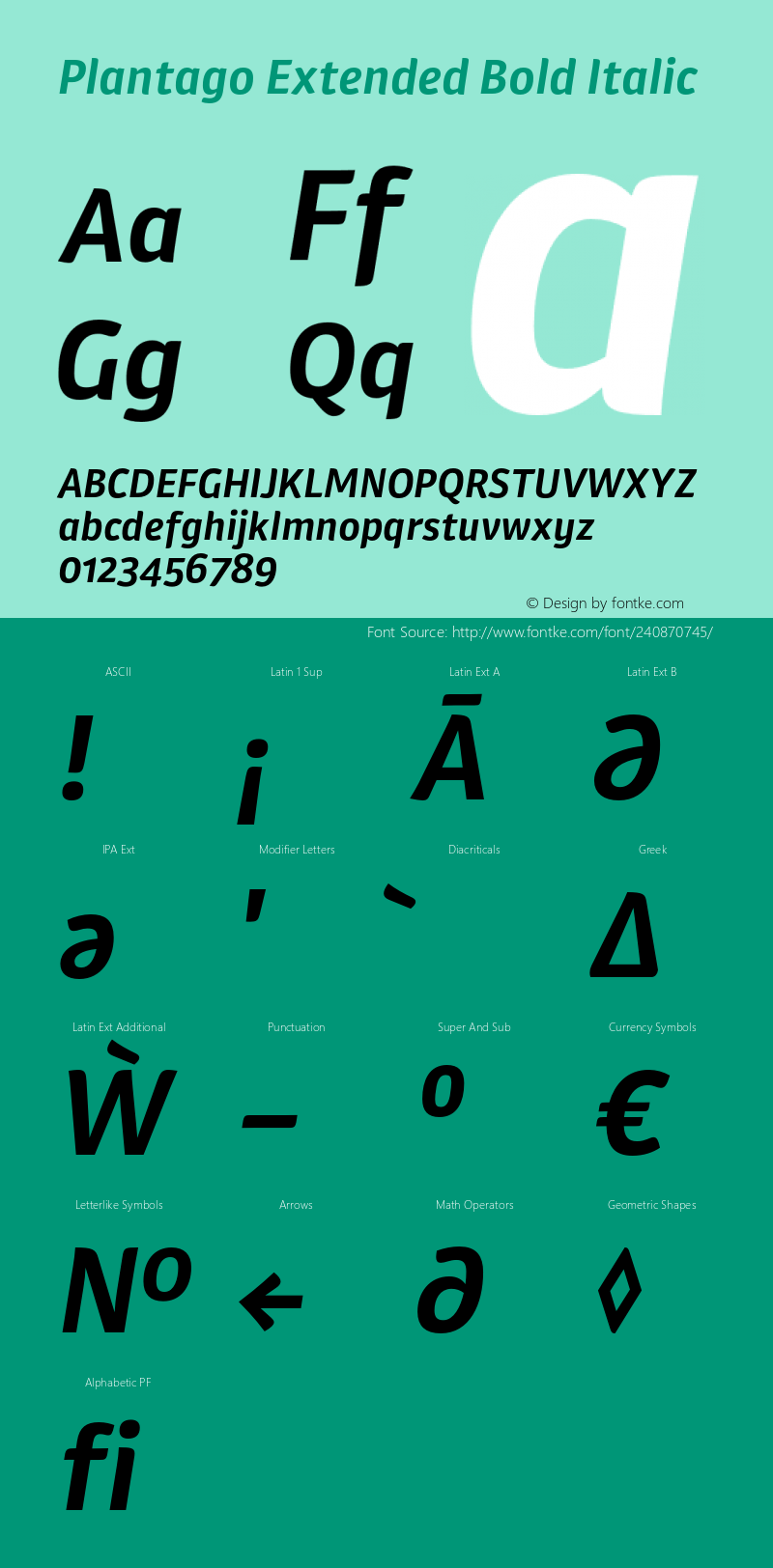 Plantago Extended Bold Italic Version 1.007图片样张