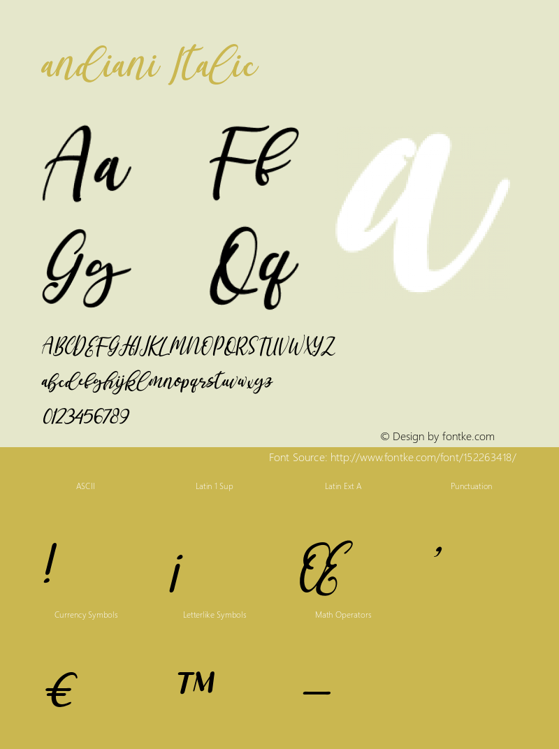 andiani-Italic Version 1.00;January 11, 2021;FontCreator 13.0.0.2683 64-bit图片样张