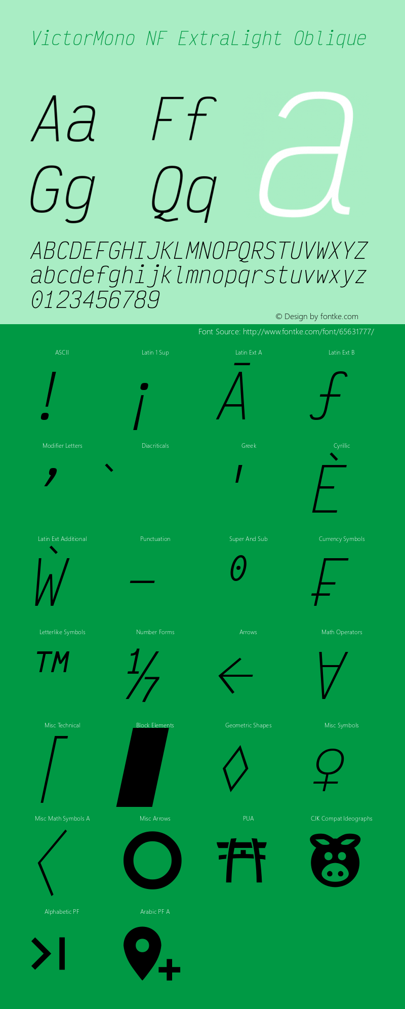 Victor Mono ExtraLight Oblique Nerd Font Complete Windows Compatible Version 1.310图片样张