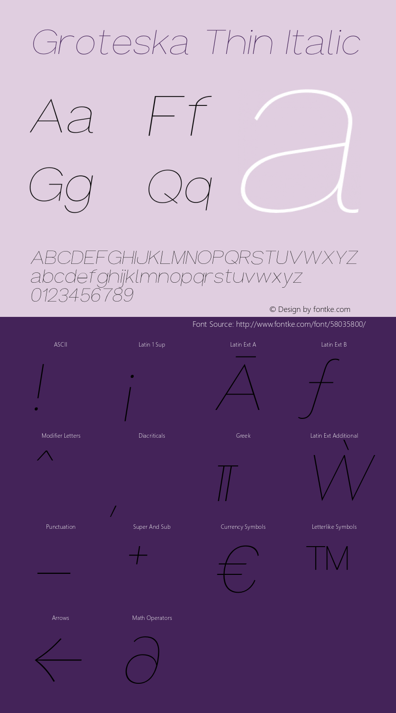 Groteska Thin Italic Version 1.000;PS 001.000;hotconv 1.0.88;makeotf.lib2.5.64775图片样张