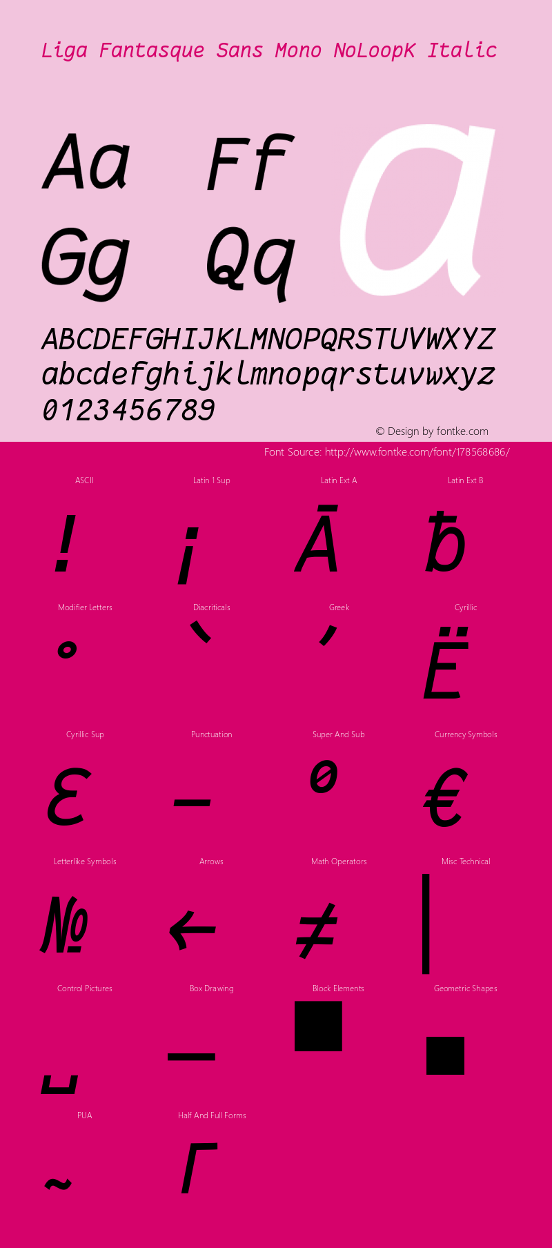 Liga Fantasque Sans Mono NoLoopK Italic Version 1.7.2图片样张