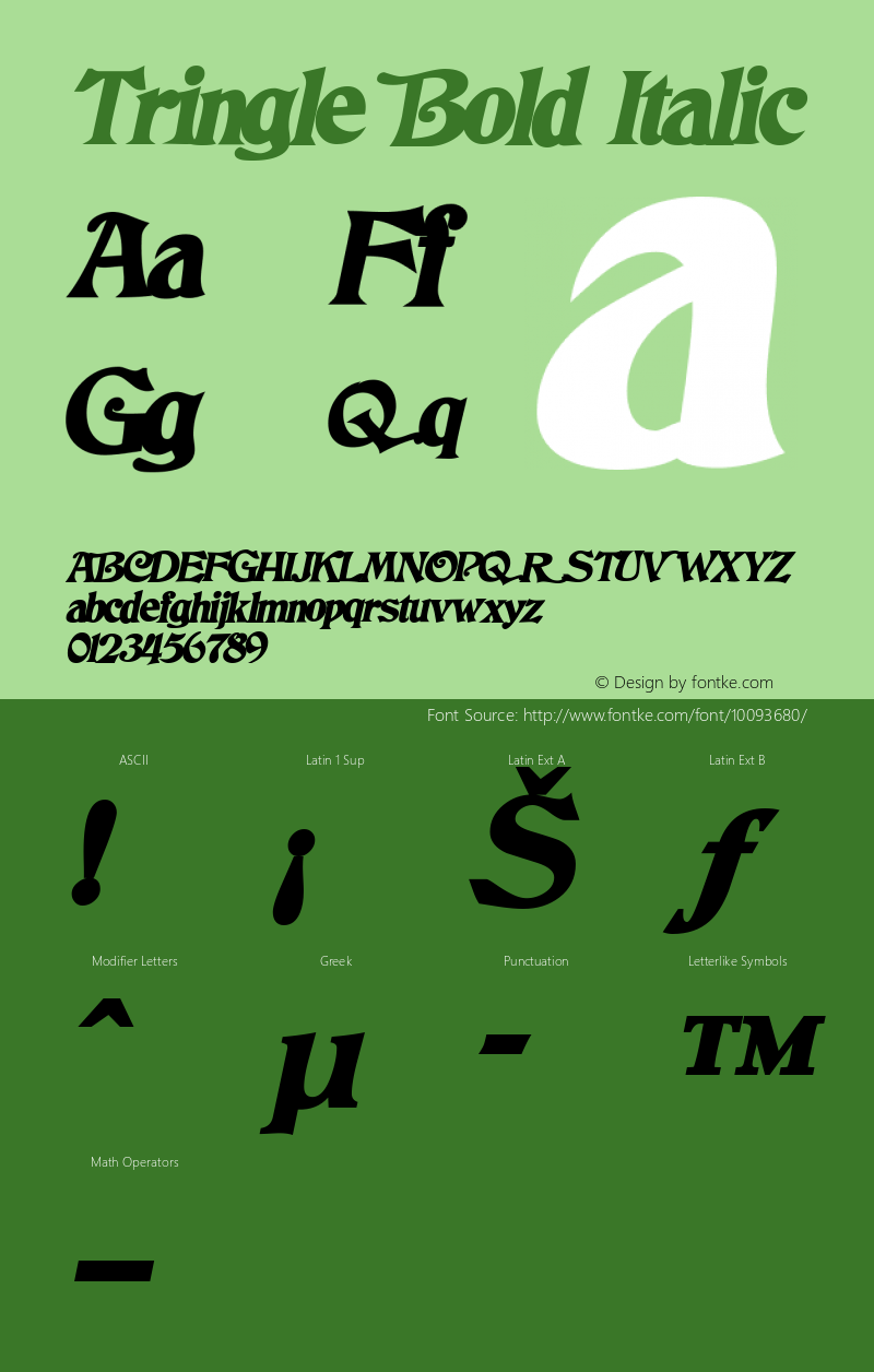 Tringle Bold Italic The IMSI MasterFonts Collection, tm 1995, 1996 IMSI (International Microcomputer Software Inc.)图片样张