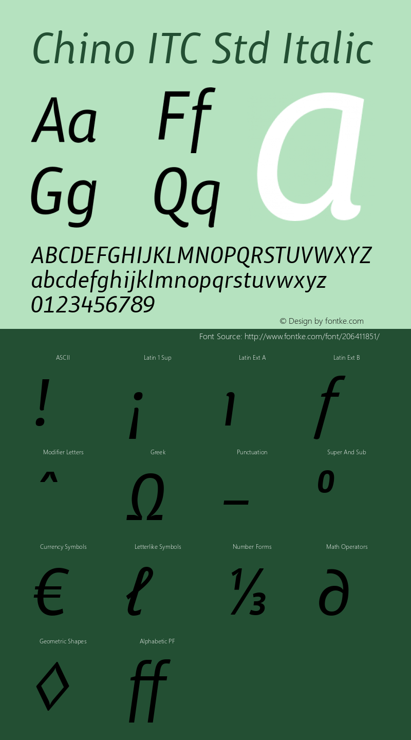 Chino ITC Std Italic Version 1.000图片样张