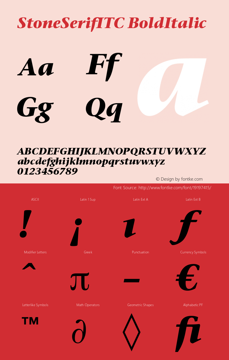 Stone Serif ITC Bold Italic Version 005.000图片样张