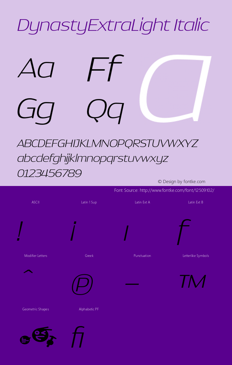 DynastyExtraLight Italic 001.000图片样张