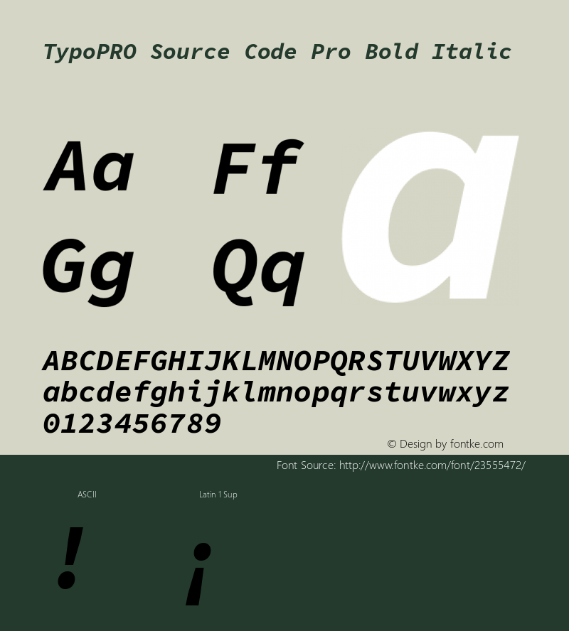 TypoPRO Source Code Pro Bold Italic Version 1.050;PS 1.0;hotconv 16.6.51;makeotf.lib2.5.65220图片样张