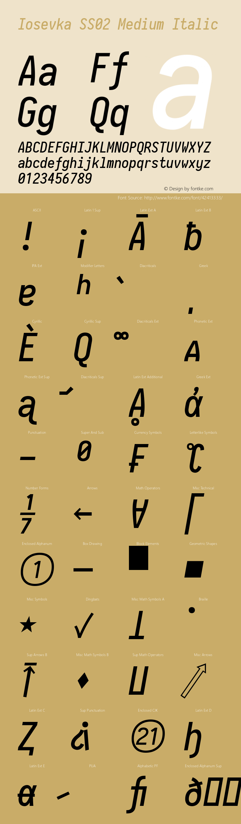 Iosevka SS02 Medium Italic 2.3.2; ttfautohint (v1.8.3)图片样张