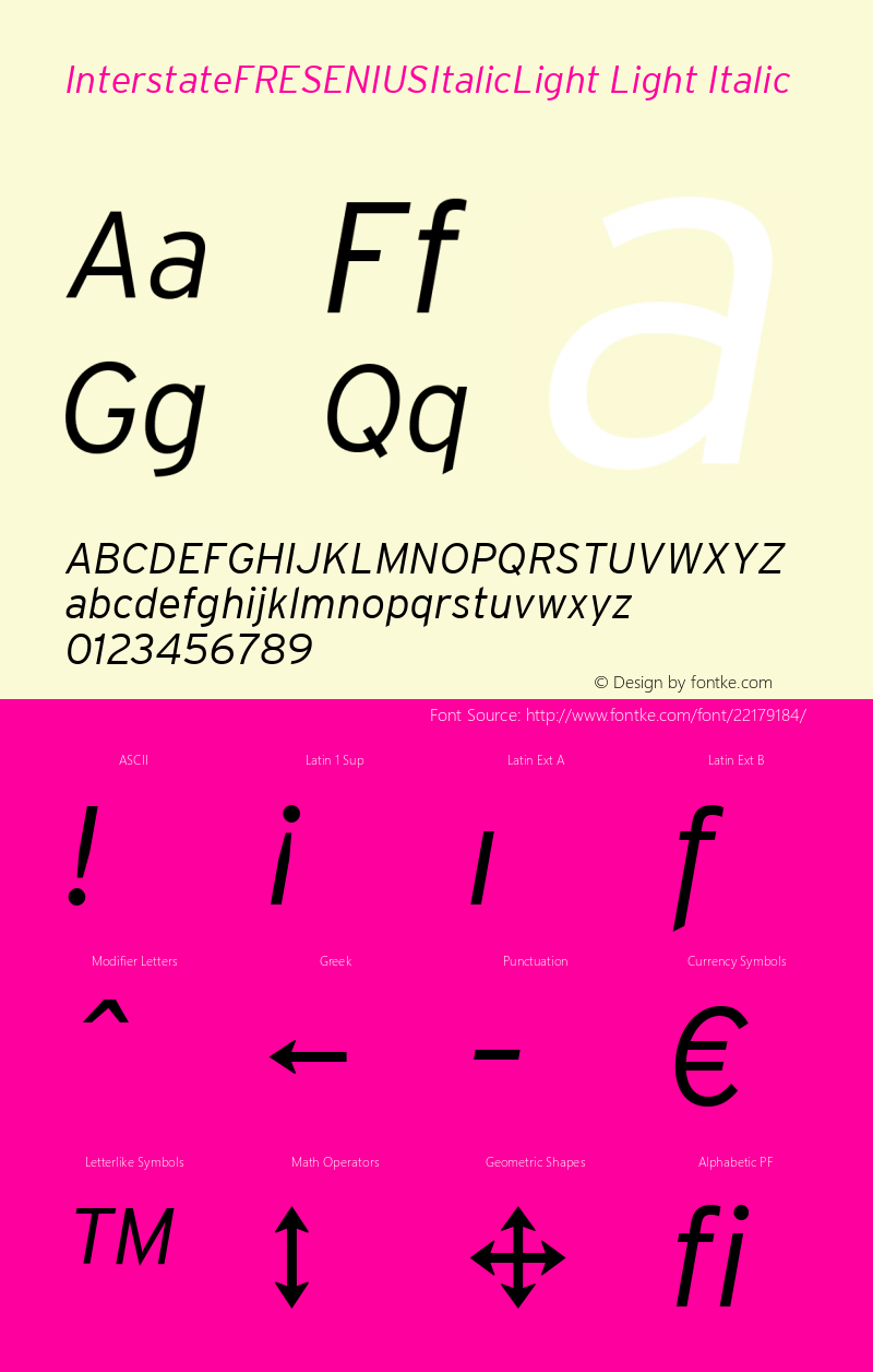 InterstateFRESENIUSItalic_Light Light Italic Version 001.000图片样张