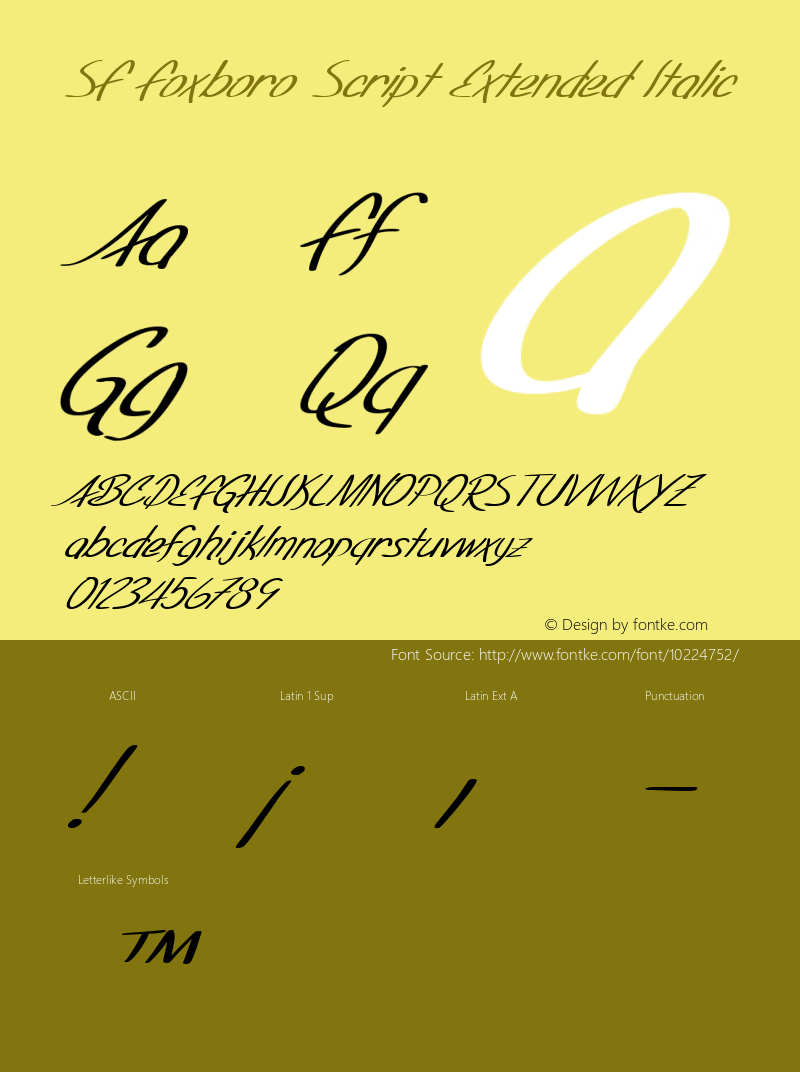 SF Foxboro Script Extended Italic Version 1.1图片样张