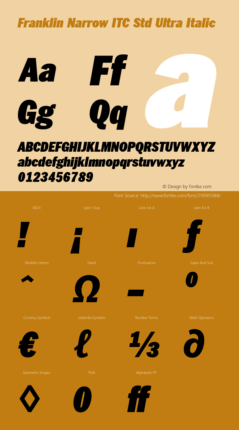 Franklin Narrow ITC Std Ultra Italic Version 1.01图片样张