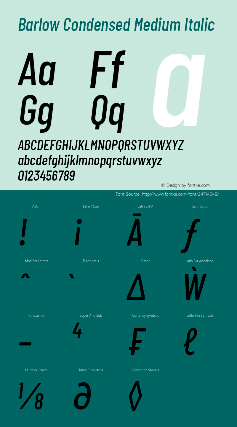 Barlow Condensed Medium Italic Version 1.207图片样张