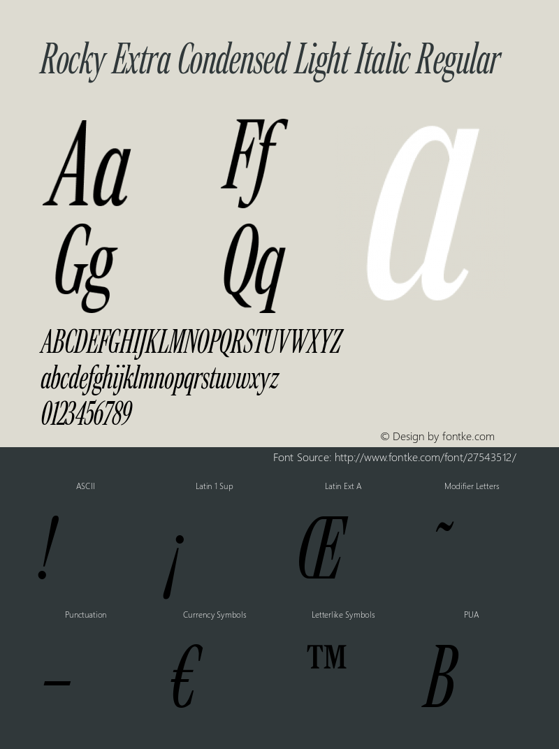 Rocky Extra Condensed Light Italic Version 1.000;PS 1.0;hotconv 1.0.86;makeotf.lib2.5.63406图片样张