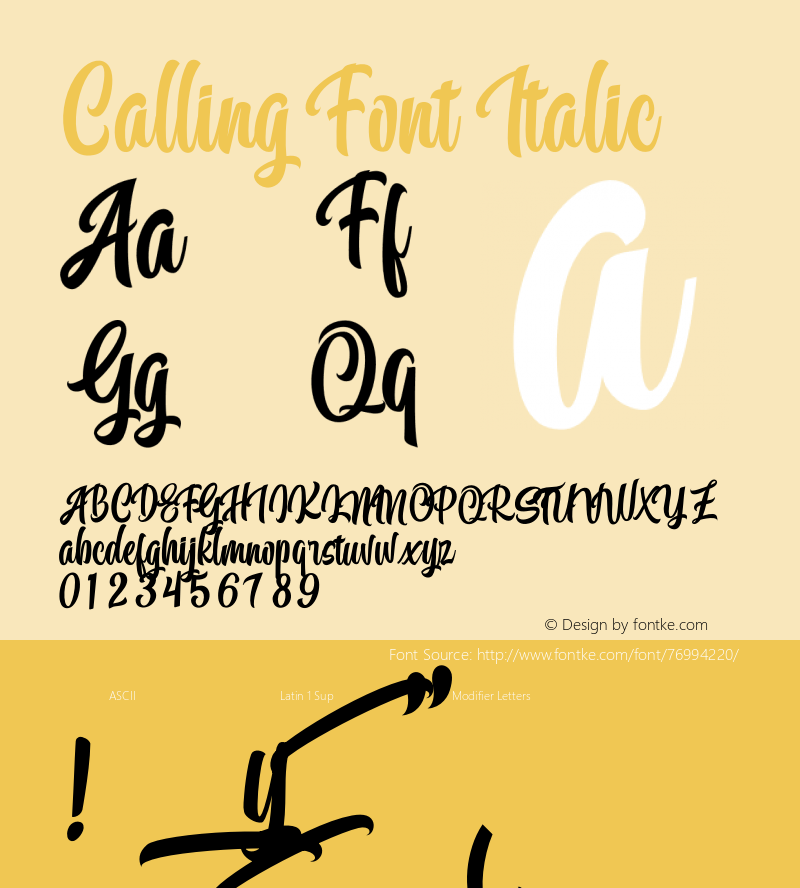 CallingFont-Italic Version 1.000图片样张