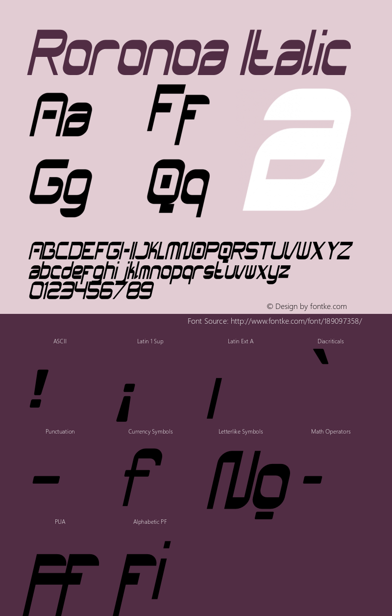Roronoa Italic Version 1.00;August 1, 2021;FontCreator 13.0.0.2683 32-bit图片样张