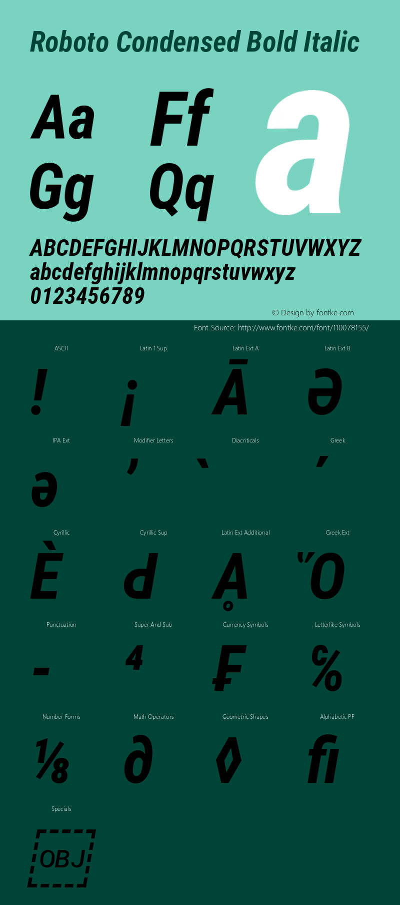 Roboto Condensed Bold Italic Version 2.137; 2017图片样张