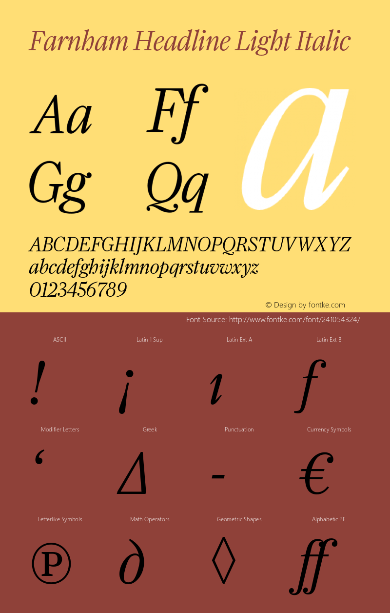 Farnham Headline Light Italic Version 1.000 | FøM Fix图片样张