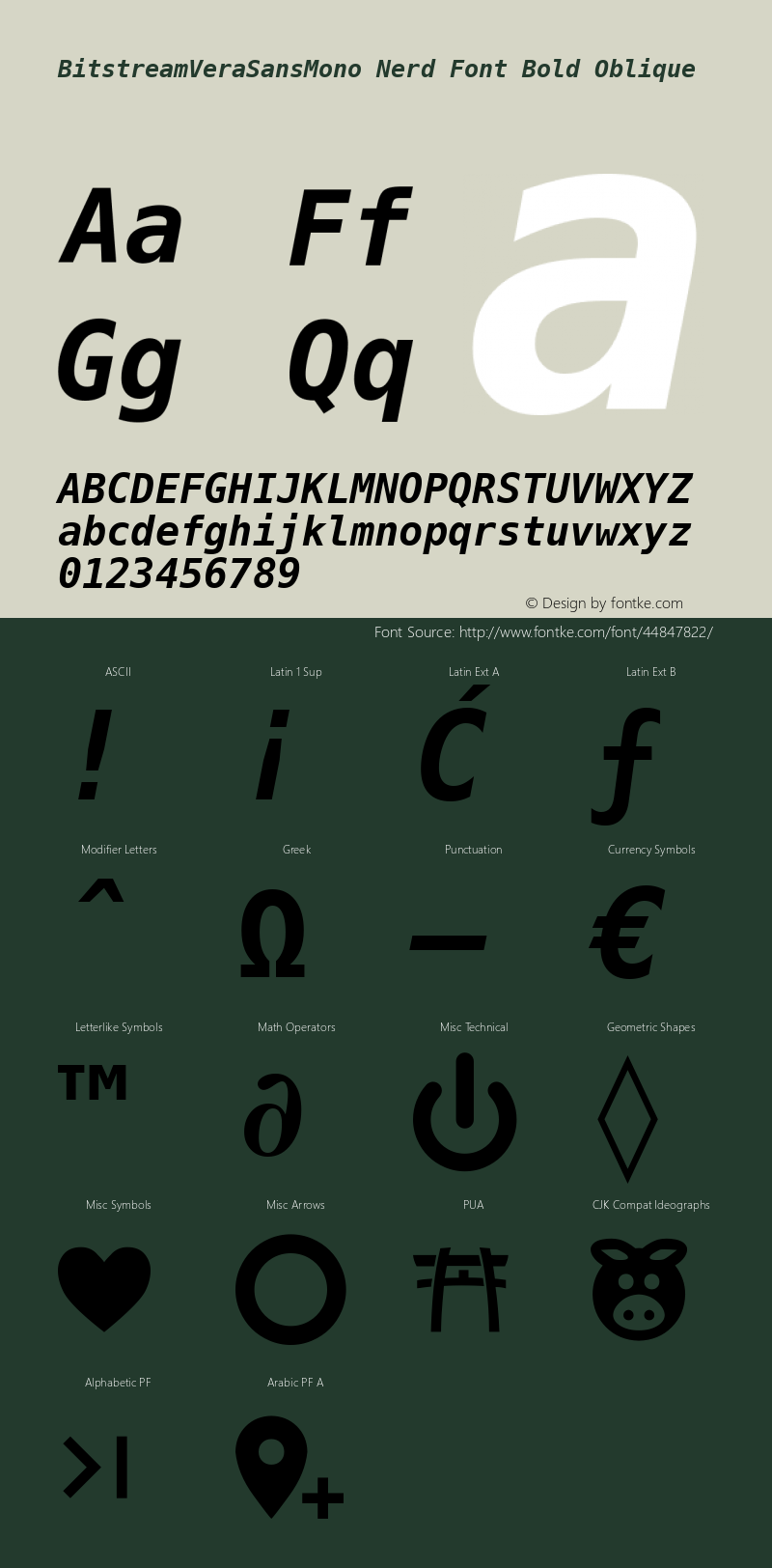 Bitstream Vera Sans Mono Bold Oblique Nerd Font Complete Release 1.10图片样张