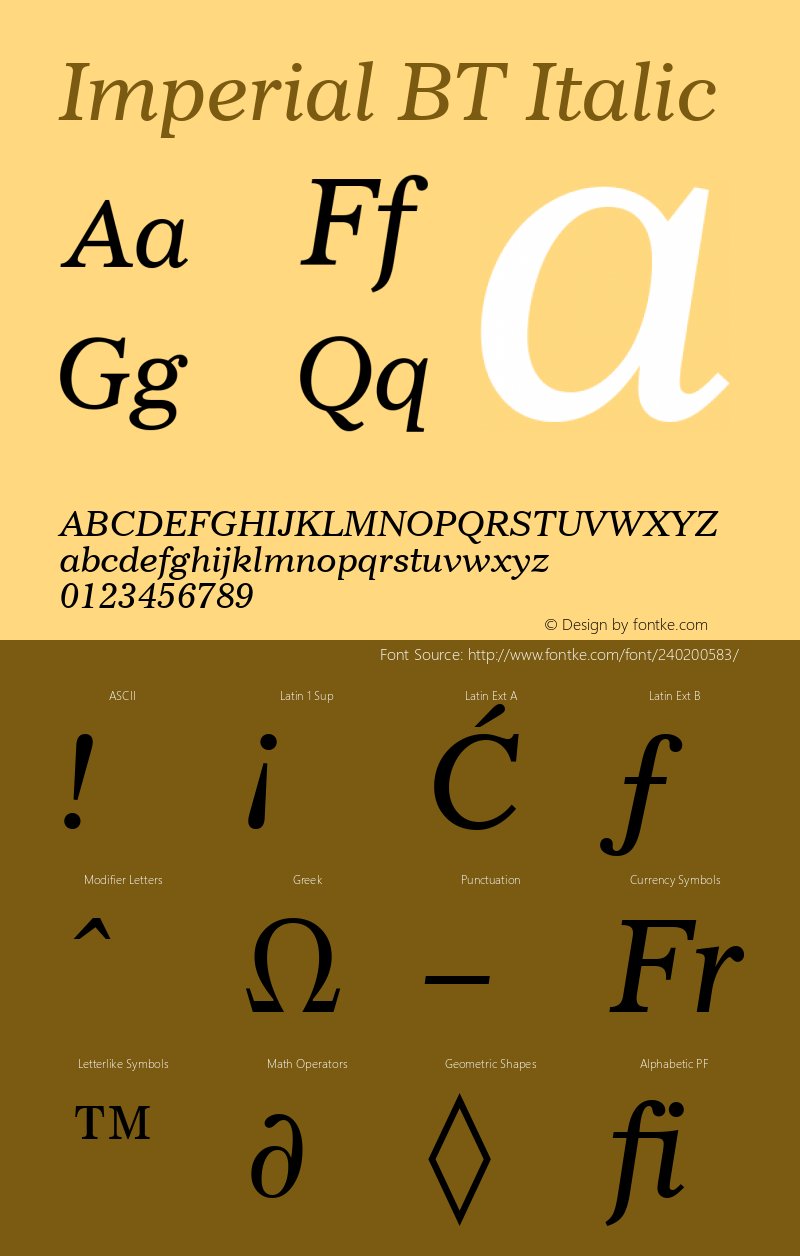 Imperial BT Italic Version 1.01 emb4-OT图片样张