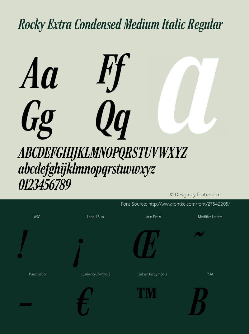 Rocky Extra Condensed Medium Italic Version 1.000;PS 1.0;hotconv 1.0.86;makeotf.lib2.5.63406图片样张