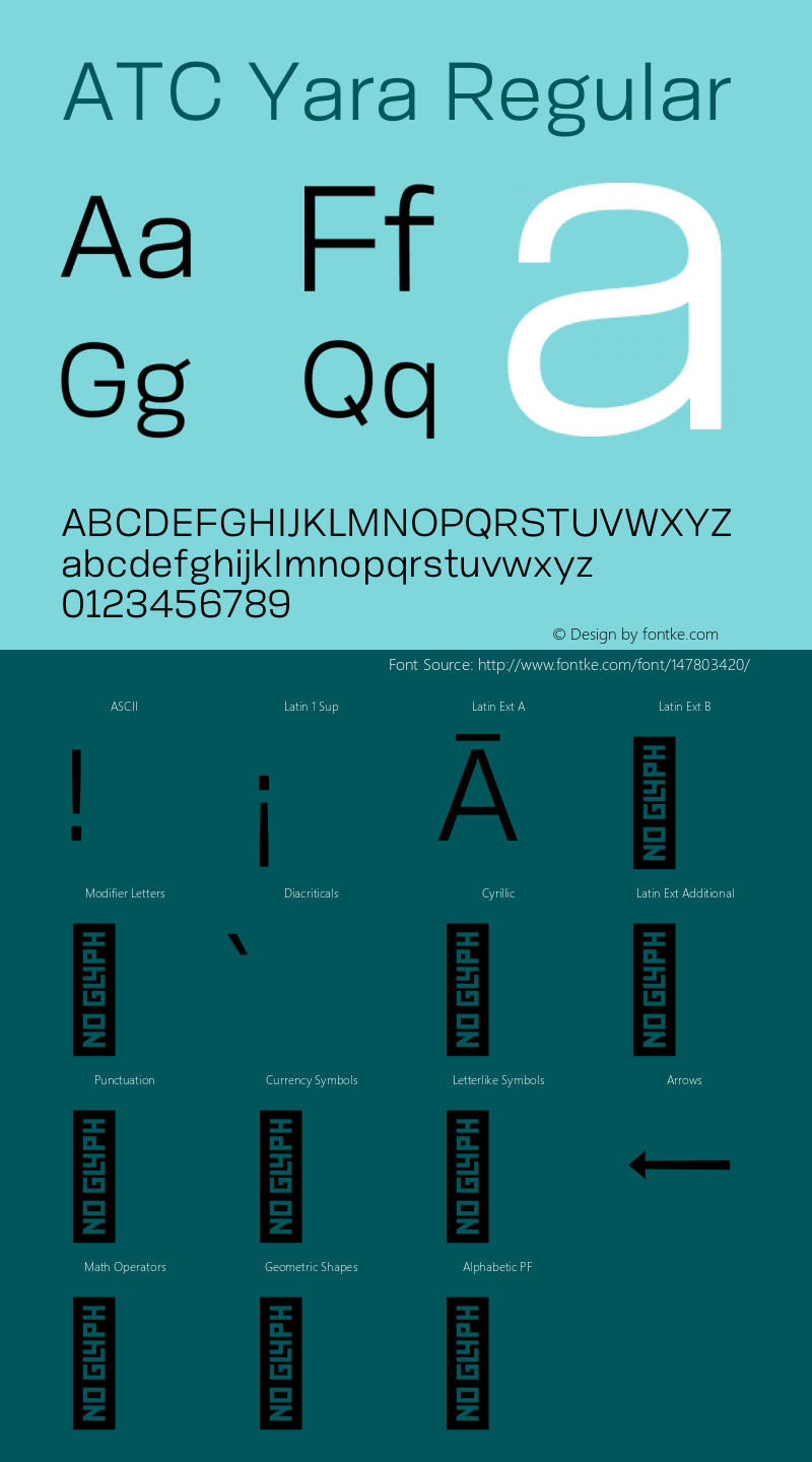 ATCYara-Regular Version 1.002;PS 001.002;hotconv 1.0.88;makeotf.lib2.5.64775图片样张