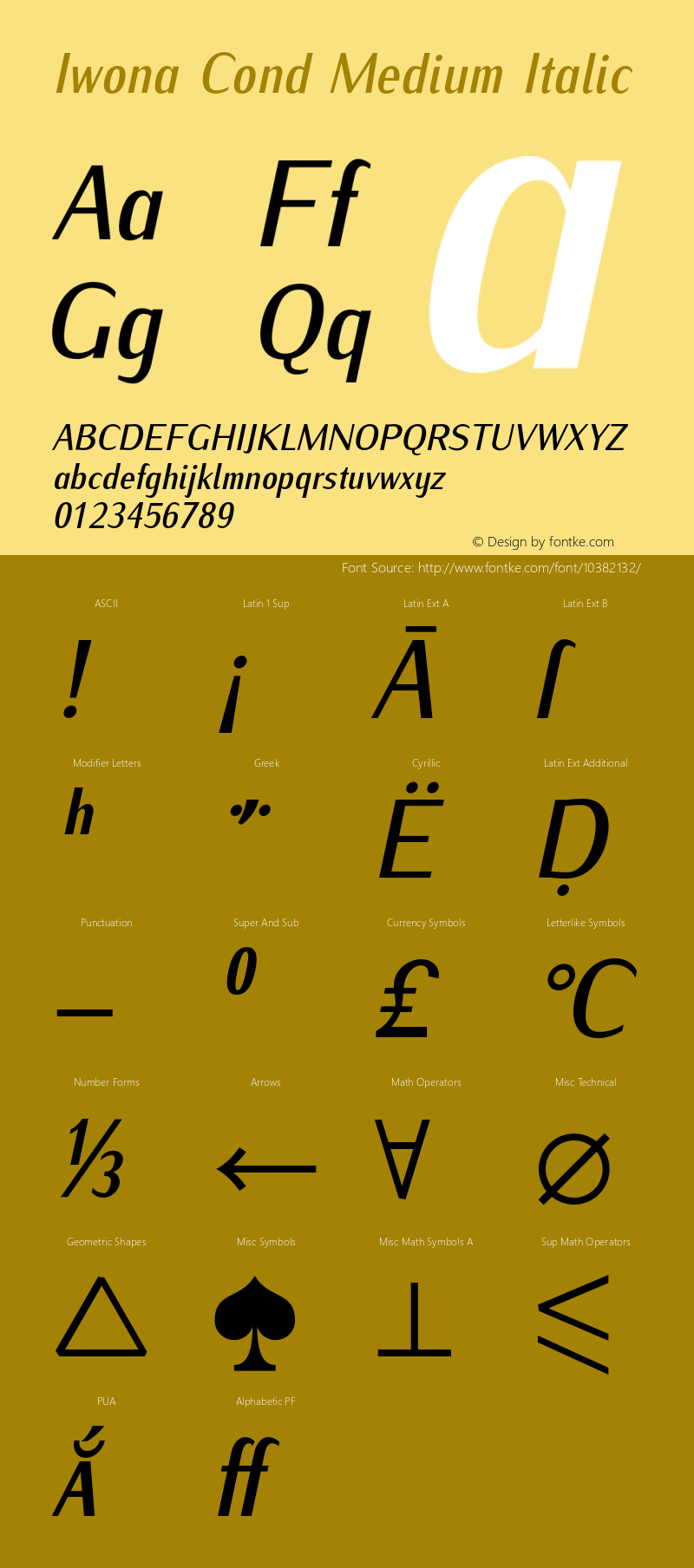 Iwona Cond Medium Italic Version 1.000;PS 0.995;hotconv 1.0.49;makeotf.lib2.0.14853图片样张