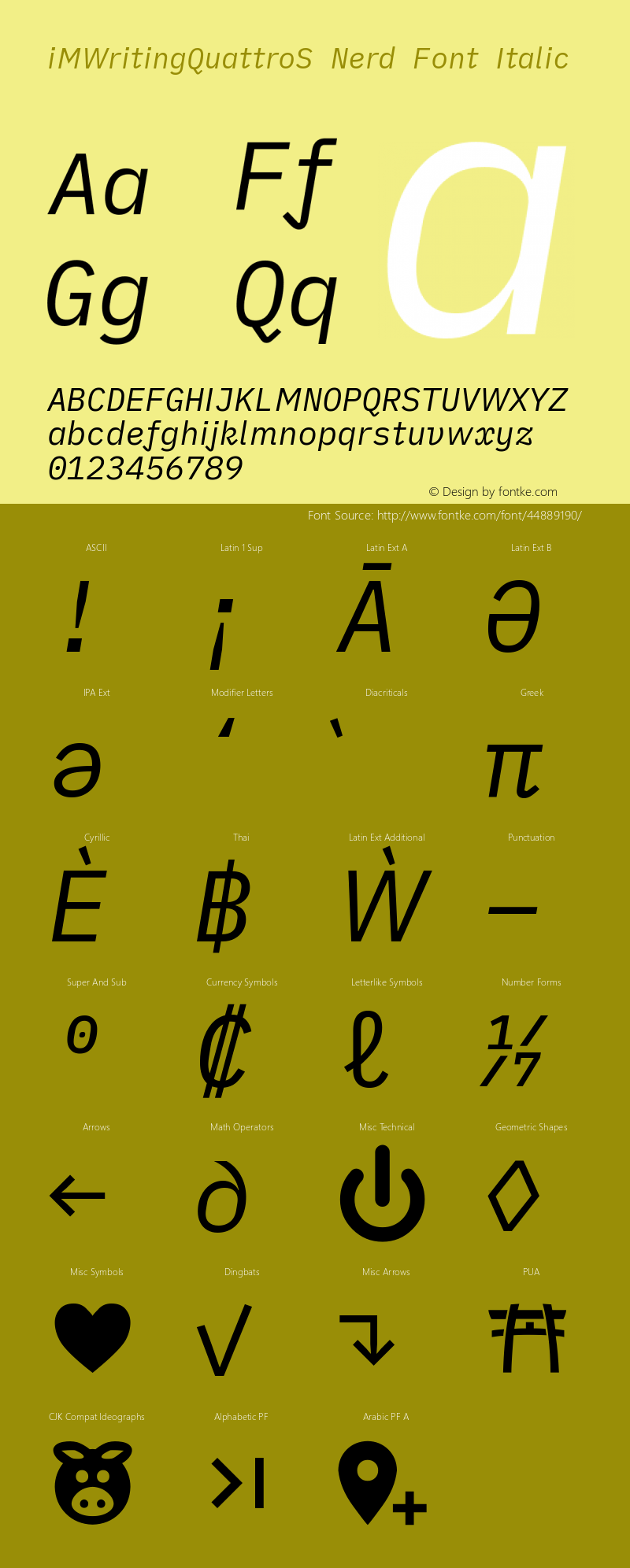iM Writing Quattro S Italic Nerd Font Complete Version 2.000图片样张
