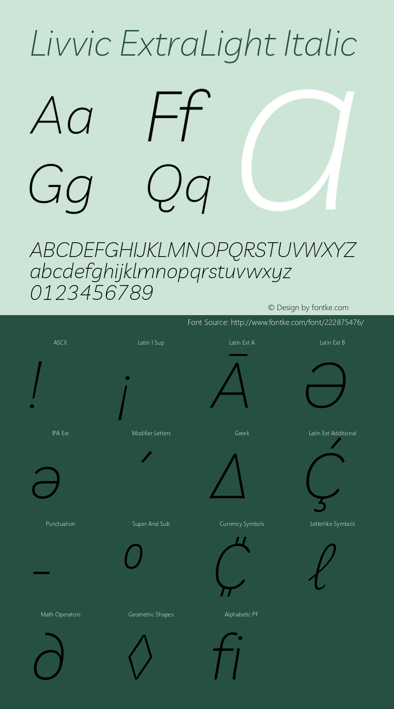 Livvic ExtraLight Italic Version 1.001; ttfautohint (v1.8.2)图片样张