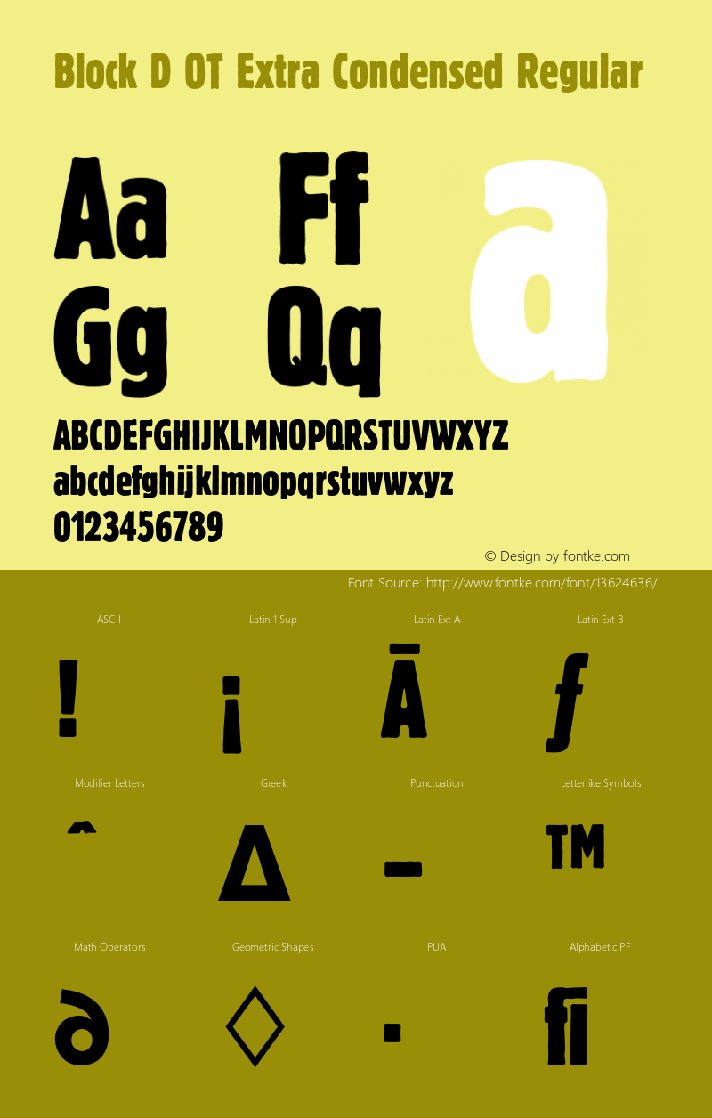 Block D OT Extra Condensed Regular OTF 1.001;PS 1.05;Core 1.0.27;makeotf.lib(1.11)图片样张