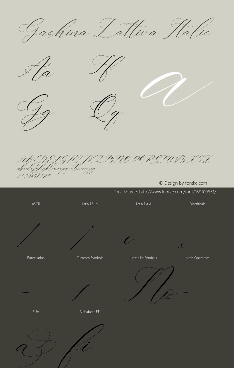 Gashina Lattiva Italic Version 1.00;July 19, 2021;FontCreator 13.0.0.2683 64-bit图片样张