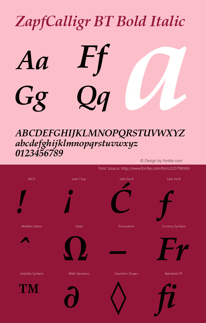 ZapfCalligr BT Bold Italic Version 1.01 emb4-OT图片样张