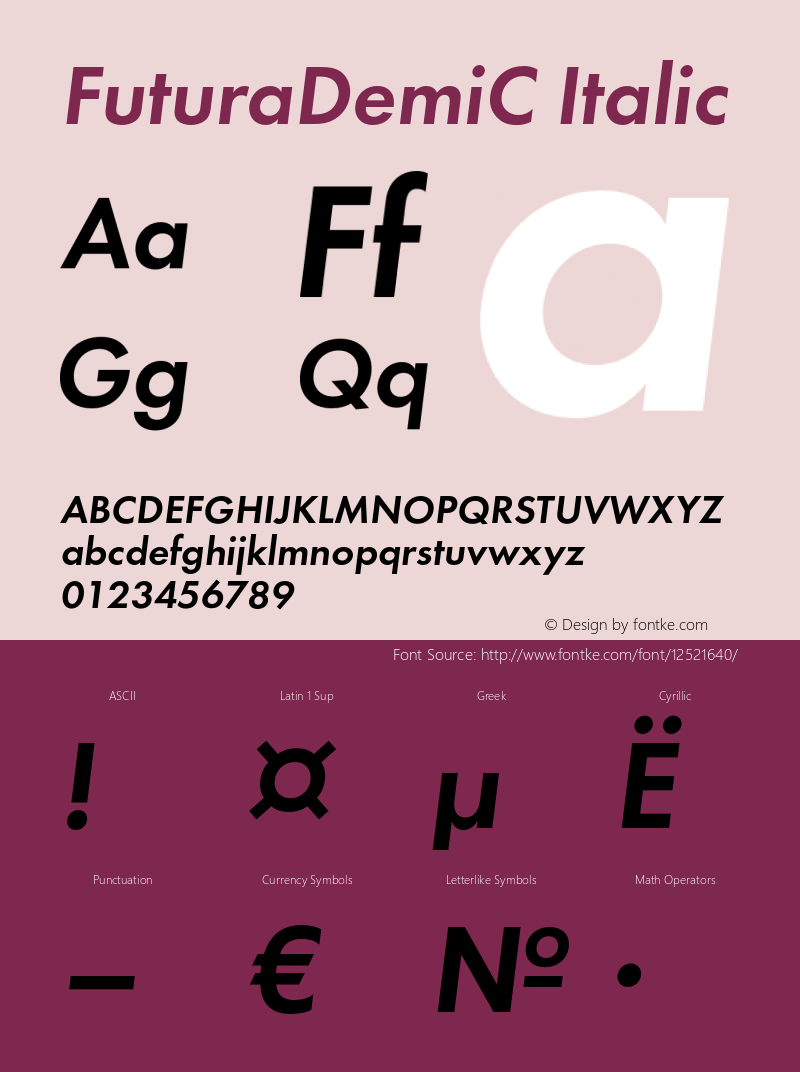 FuturaDemiC Italic OTF 1.0;PS 001.000;Core 116;AOCW 1.0 161图片样张