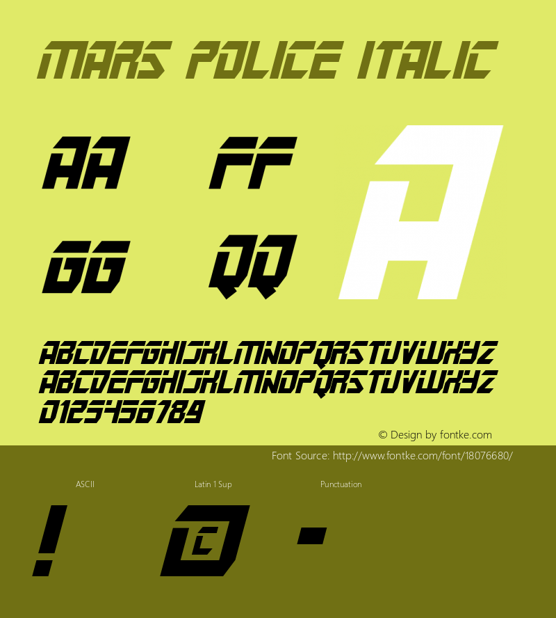 Mars Police Italic Macromedia Fontographer 4.1 11/18/01图片样张